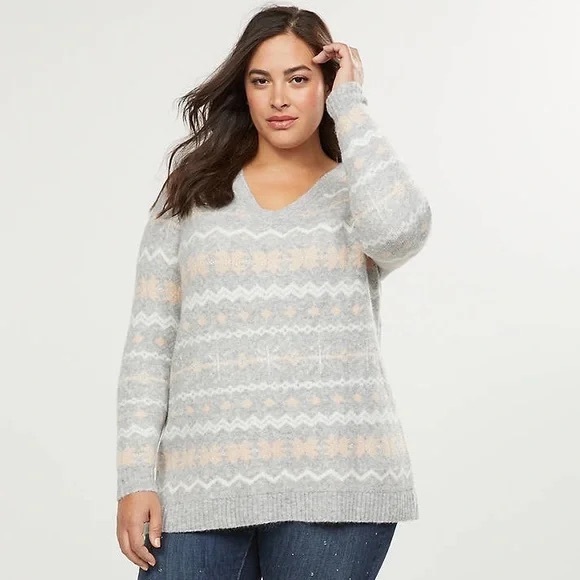 Lane Bryant | Fair Isle Sparkle Sweater Size 22/24 Holiday - Picture 1 of 5